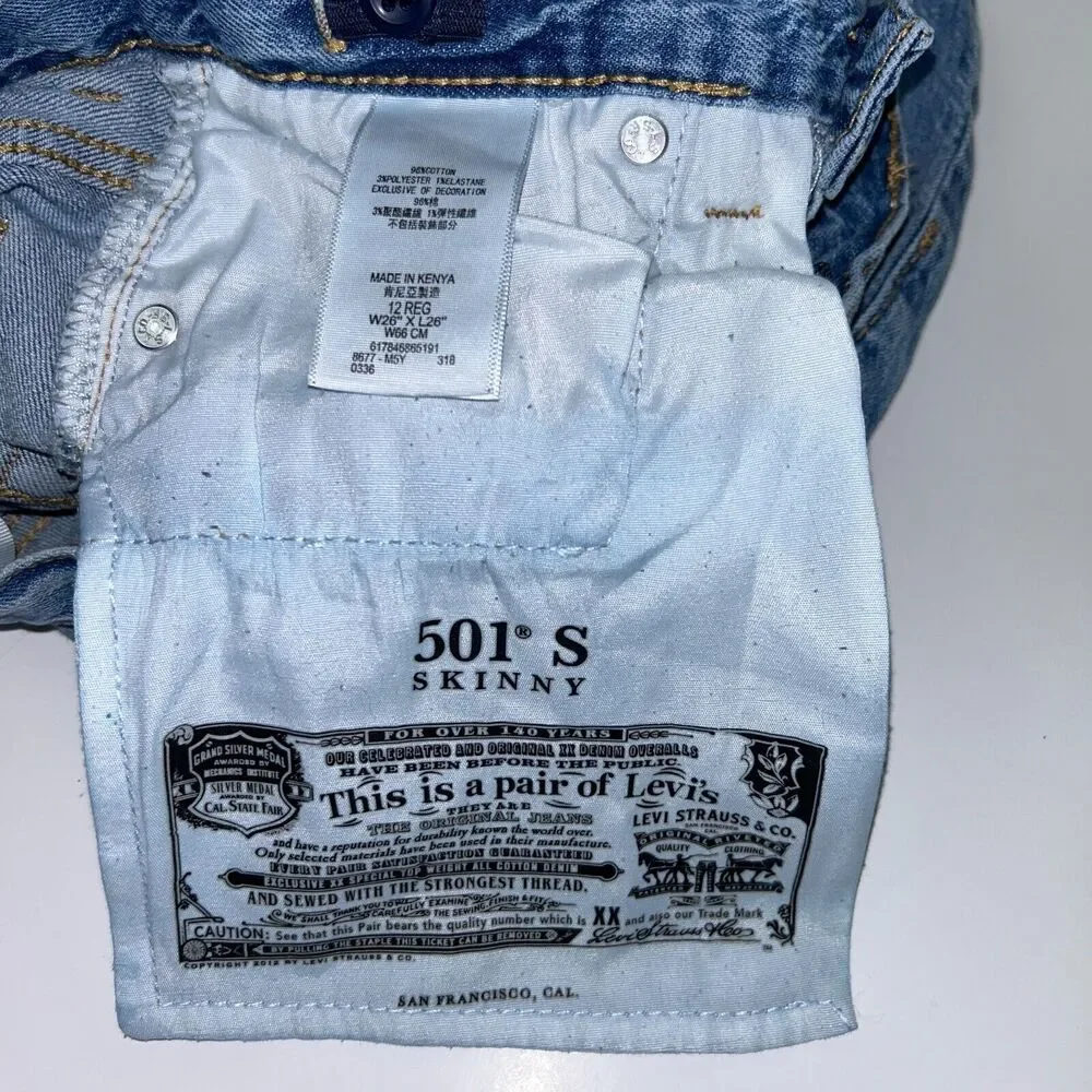 LEVI's 501 Skinny Jeans Blue Denim Children's 12 Hemmed Pants Adjustable Waist